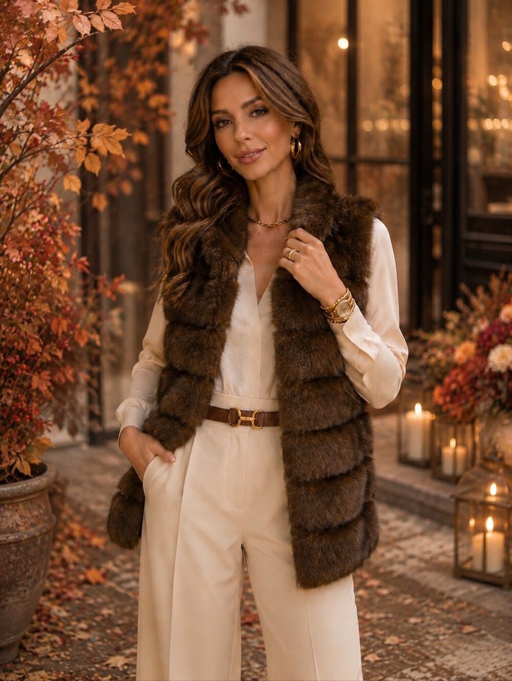Oz 61 Made In Italy Brown Faux Fur Hooded Vest - Luxe Layering Piece